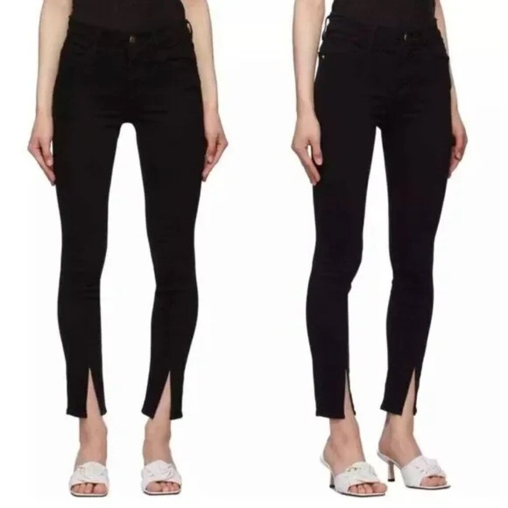 NWT Frame Denim Le High Skinny Front Split Jeans in Film Noir P6646